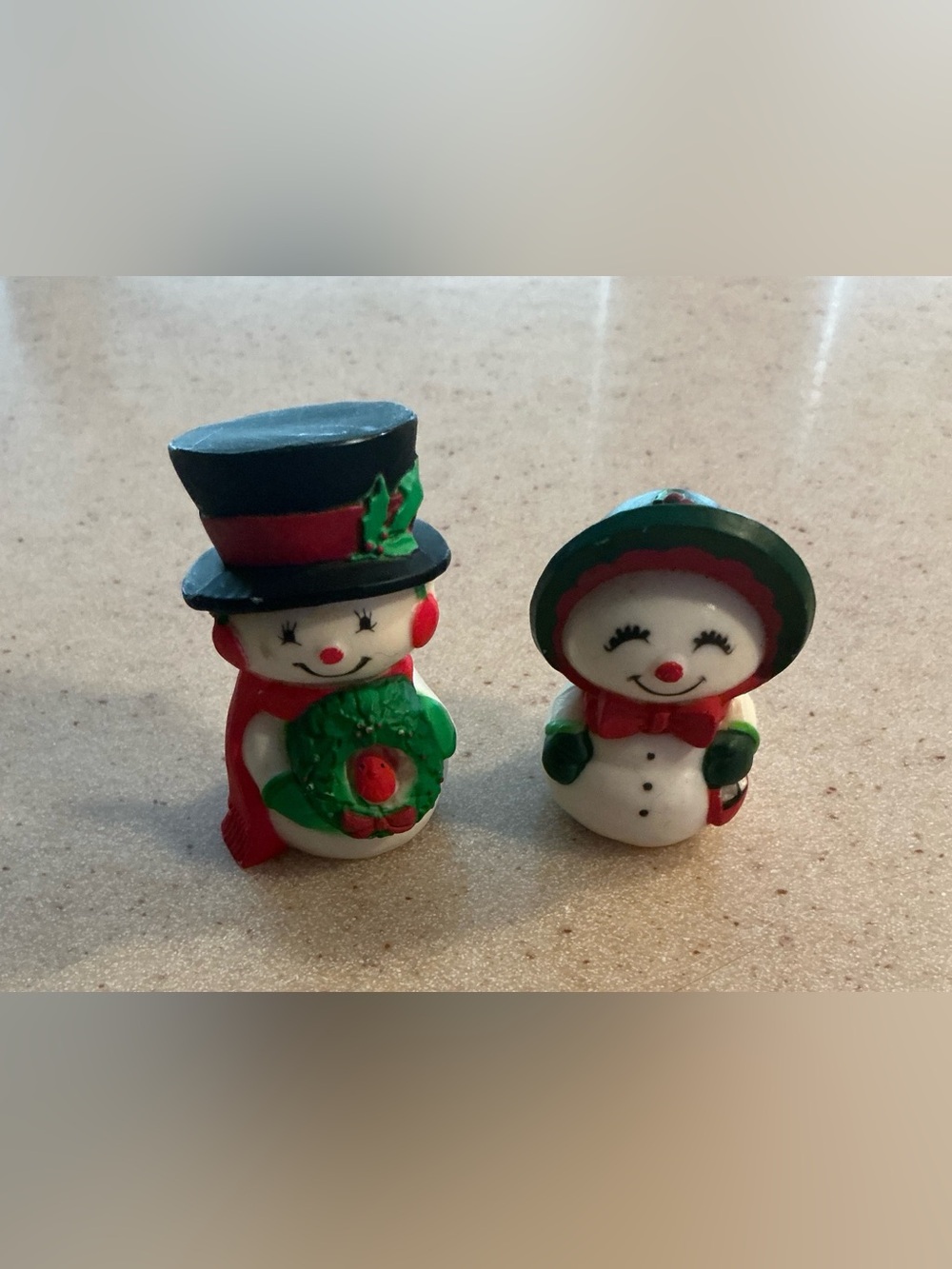Hallmark Red, Green and Black Snowman Figurine Pair